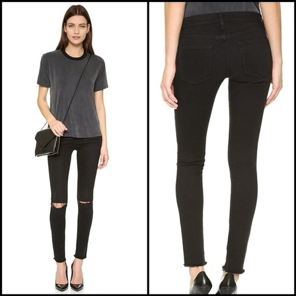 Frame Jeans Womens 26 Black Le Skinny de Jeanne Distressed Stretch Denim USA